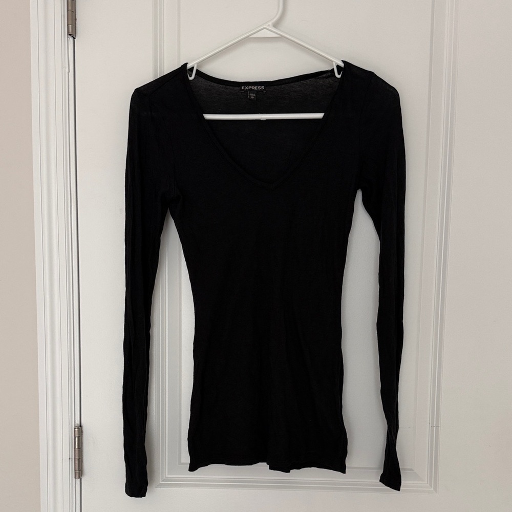 Express Black Long Sleeve V-Neck Top